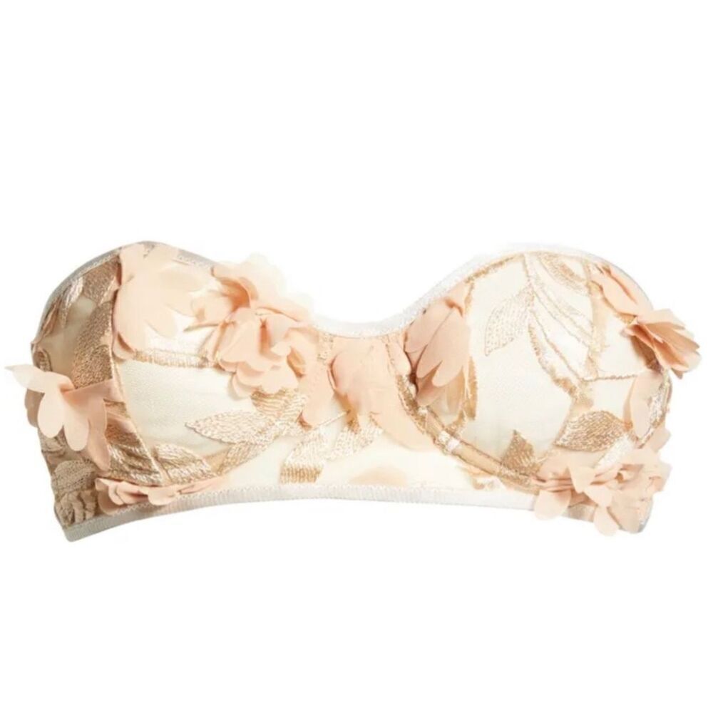 NWT Suzy Black Sadie Floral Appliqué Strapless Balconette Bra